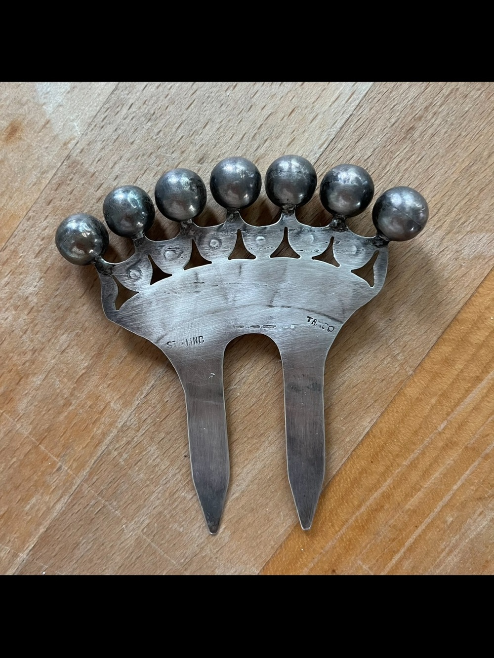 Antique Silver-Tone Decorative Hair Pick with Ball Accents